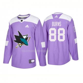Maglia Hockey San Jose Sharks Brent Burns Autentico 2018 Fights Cancer Viola