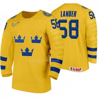 Maglia Hockey Suecia Anton Lander Home 2020 Iihf World Giallo