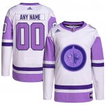 Maglia Hockey Winnipeg Jets Personalizzate Fights Cancer Autentico Bianco Viola