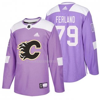 Maglia Hockey Calgary Flames Micheal Ferland 2018 Fights Cancer Viola