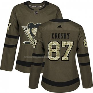 Maglia Hockey Donna Pittsburgh Penguins Sidney Crosby 2018 Salute To Service Verde Militare