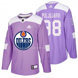 Maglia Hockey Edmonton Oilers Jesse Puljujarvi 2018 Fights Cancer Viola