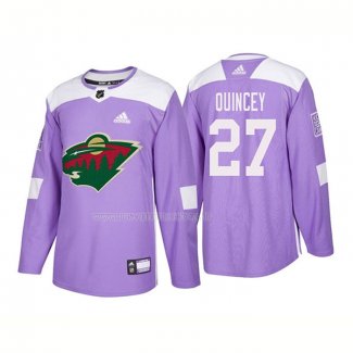 Maglia Hockey Minnesota Wild Kyle Quincey Autentico 2018 Fights Cancer Viola