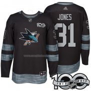 Maglia Hockey San Jose Sharks Martin Jones 1917-2017 100th Anniversario Nero