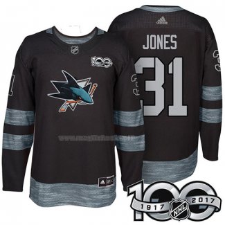 Maglia Hockey San Jose Sharks Martin Jones 1917-2017 100th Anniversario Nero