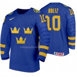 Maglia Hockey Suecia Alexander Holtz Away 2020 Iihf World Junior Championship Blu