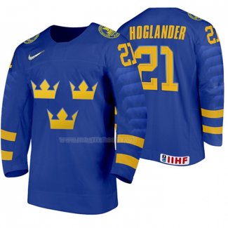 Maglia Hockey Suecia Nils Hoglander Away 2020 Iihf World Junior Championship Blu