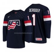 Maglia Hockey USA Drew Deridder 2018 Iihf World Championship Giocatore Blu