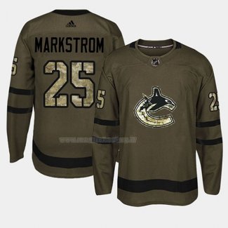 Maglia Hockey Vancouver Canucks Jacob Markstrom 2018 Salute To Service Verde Militare
