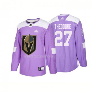 Maglia Hockey Vegas Golden Knights Shea Theodore Autentico 2018 Fights Cancer Viola