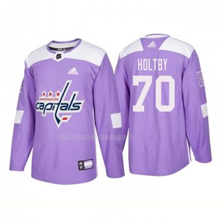 Maglia Hockey Washington Capitals Braden Holtby Autentico 2018 Fights Cancer Viola