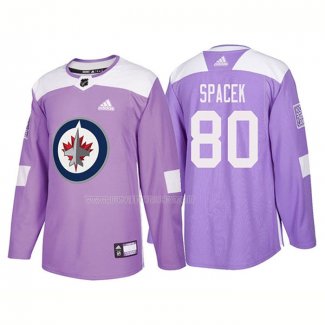 Maglia Hockey Winnipeg Jets Michael Spacek Autentico 2018 Fights Cancer Viola