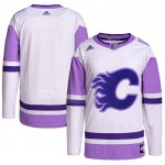 Maglia Hockey Calgary Flames Blank Practice Autentico 2018 Fights Cancer Bianco Viola