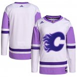 Maglia Hockey Calgary Flames Blank Practice Autentico 2018 Fights Cancer Bianco Viola