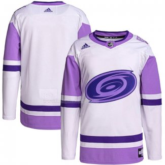 Maglia Hockey Carolina Hurricanes Blank Practice Autentico 2018 Fights Cancer Bianco Viola