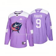 Maglia Hockey Columbus Blue Jackets Artemi Panarin Autentico 2018 Fights Cancer Viola