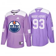 Maglia Hockey Edmonton Oilers Ryan Nugent Hopkins 2018 Fights Cancer Viola