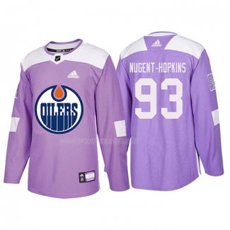 Maglia Hockey Edmonton Oilers Ryan Nugent Hopkins 2018 Fights Cancer Viola
