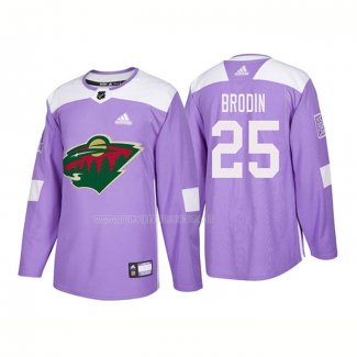 Maglia Hockey Minnesota Wild Jonas Brodin Autentico 2018 Fights Cancer Viola
