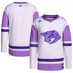 Maglia Hockey Nashville Predators Blank Practice Autentico 2018 Fights Cancer Bianco Viola