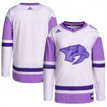 Maglia Hockey Nashville Predators Blank Practice Autentico 2018 Fights Cancer Bianco Viola