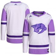 Maglia Hockey Nashville Predators Blank Practice Autentico 2018 Fights Cancer Bianco Viola