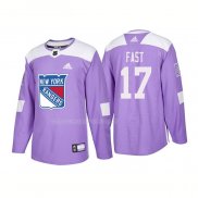 Maglia Hockey New York Rangers Jesper Fast Autentico 2018 Fights Cancer Viola