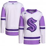Maglia Hockey Seattle Kraken Blank Practice Autentico 2018 Fights Cancer Bianco Viola