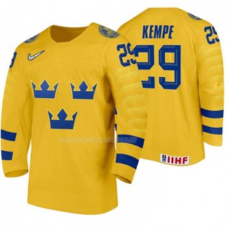 Maglia Hockey Suecia Mario Kempe Home 2020 Iihf World Giallo