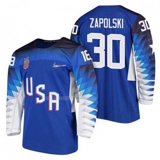 Maglia Hockey USA Ryan Zapolski 2018 Olympic Blu2