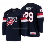 Maglia Hockey USA Spencer Knight 2018 Iihf World Championship Giocatore Blu