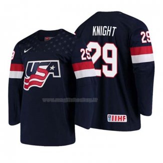 Maglia Hockey USA Spencer Knight 2018 Iihf World Championship Giocatore Blu