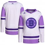 Maglia Hockey Boston Bruins Blank Practice Autentico 2018 Fights Cancer Bianco Viola
