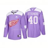 Maglia Hockey Detroit Red Wings Henrik Zetterberg Autentico 2018 Fights Cancer Viola