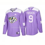 Maglia Hockey Nashville Predators Filip Forsberg Autentico 2018 Fights Cancer Viola