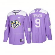 Maglia Hockey Nashville Predators Filip Forsberg Autentico 2018 Fights Cancer Viola