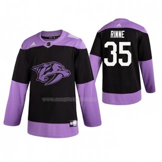 Maglia Hockey Nashville Predators Pekka Rinne 2019 Fights Cancer Nero