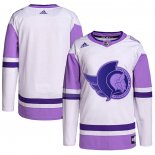 Maglia Hockey Ottawa Senators Blank Practice Autentico 2018 Fights Cancer Bianco Viola