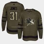 Maglia Hockey San Jose Sharks Martin Jones 2018 Salute To Service Verde Militare