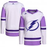Maglia Hockey Tampa Bay Lightning Blank Practice Autentico 2018 Fights Cancer Bianco Viola
