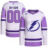 Maglia Hockey Tampa Bay Lightning Personalizzate Fights Cancer Autentico Bianco Viola