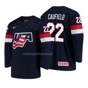 Maglia Hockey USA Cole Caufield 2018 Iihf World Championship Giocatore Blu