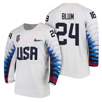 Maglia Hockey USA Jonathon Blum 2018 Olympic Bianco