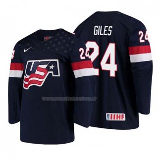 Maglia Hockey USA Patrick Giles 2018 Iihf World Championship Giocatore Blu