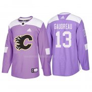 Maglia Hockey Calgary Flames Johnny Gaudreau 2018 Fights Cancer Viola
