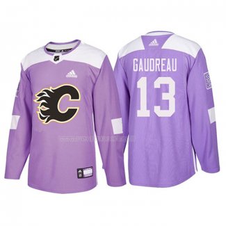 Maglia Hockey Calgary Flames Johnny Gaudreau 2018 Fights Cancer Viola