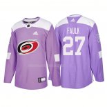 Maglia Hockey Carolina Hurricanes Justin Faulk Autentico 2018 Fights Cancer Viola