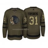 Maglia Hockey Chicago Blackhawks Anton Forsberg 2018 Salute To Service Verde Militare