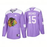 Maglia Hockey Chicago Blackhawks Artem Anisimov Autentico 2018 Fights Cancer Viola