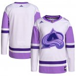 Maglia Hockey Colorado Avalanche Blank Practice Autentico 2018 Fights Cancer Bianco Viola
